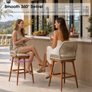PURPLE LEAF Outdoor Swivel Counter Height Bar Stools Set of 2 Patio 360° Rotating All-Weather Wicker Stools with Back and Cushion for Outside Backyard Kitchen Bistro Garden Bar
