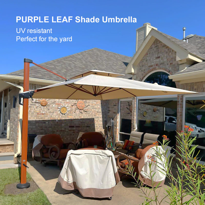 PURPLE LEAF 9 x 12 / 10 x 13 ft Rectangular Patio Umbrella Aluminum Cantilever Umbrella in Wood Color