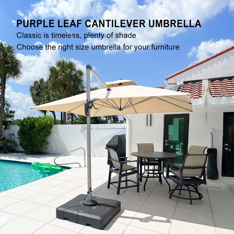 PURPLE LEAF SUNBRELLA Fabric Double Top Square Cantilever Umbrella with Wood Pattern