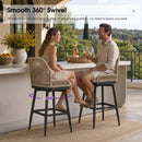 PURPLE LEAF Outdoor Swivel Counter Height Bar Stools Set of 2 Patio 360° Rotating All-Weather Wicker Stools with Back and Cushion for Outside Backyard Kitchen Bistro Garden Bar