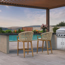 PURPLE LEAF Patio Bar Stools Set of 2 Outdoor Wicker Modern High Bar Chairs Metal Cushioned Barstools with Backs and Ergonomic Armrest for Balcony Garden Indoor Kitchen Island