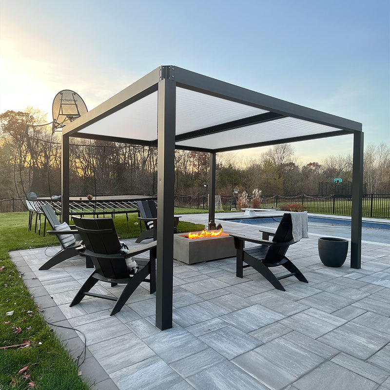PURPLE LEAF Louvered Pergola Modern Grey Pergola with White Roof for Deck Backyard Garden