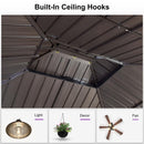 PURPLE LEAF Outdoor Hardtop Gazebo Bronze Metal Frame Galvanized Steel Double Roof with Lights-milky