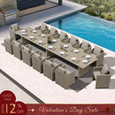 PURPLE LEAF Sanori Patio Dining Set Modern Large Weather-Resistant Table and Aluminum Chairs with Cushions for Garden Beige