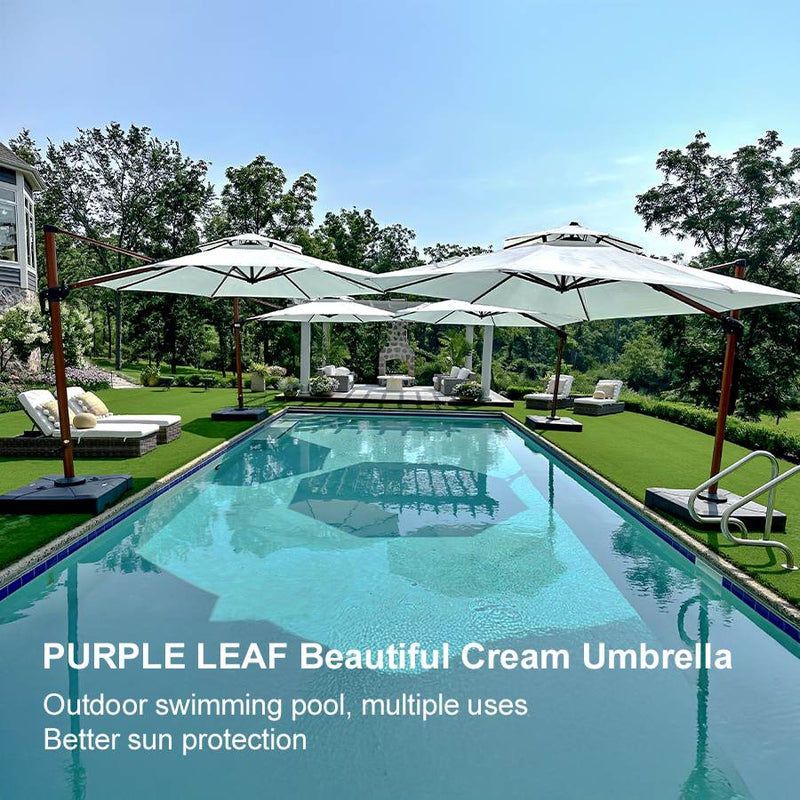 PURPLE LEAF Outdoor Garden Umbrella with Base, Cantilever Umbrellas in Wood Color
