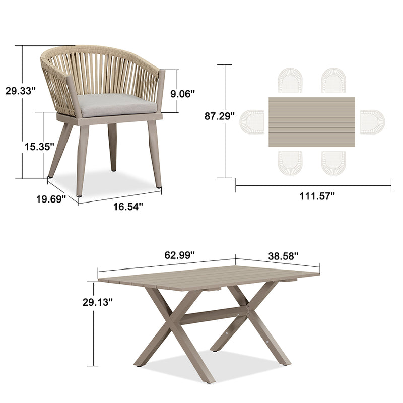 PURPLE LEAF 7/9/11 Pieces Outdoor Dining Set with Aluminium Table and Rattan Chairs, Champagne