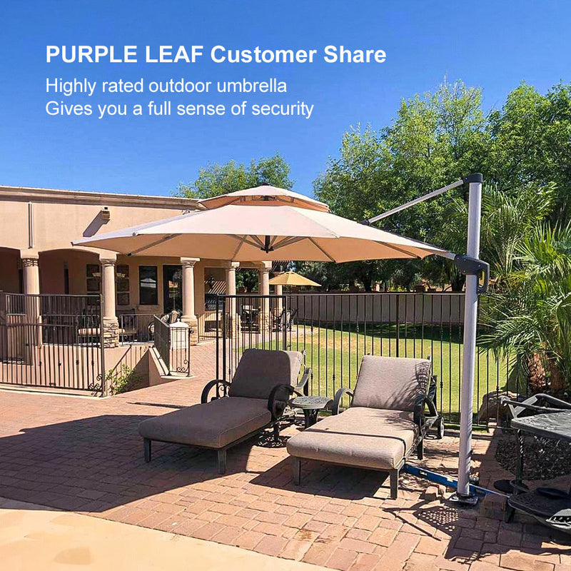 PURPLE LEAF Large Round Patio Cantilever Umbrella for Deck, Pool, Backyard