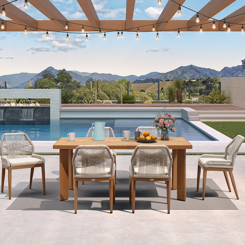 PURPLE LEAF Outdoor Dining Set Teak Aluminum Patio Furniture Set Wicker Dining Table and Chairs for Lawn Deck Patio Dining Set