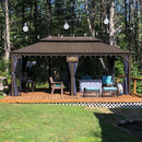 PURPLE LEAF 12' x 20' Large Outdoor Hardtop Gazebo for Patio Backyard with Double Bronze Hard Roof and Navy Blue Curtains