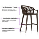 PURPLE LEAF Patio Bar Stools Set of 2 Outdoor Wicker Modern High Bar Chairs Metal Cushioned Barstools with Backs and Ergonomic Armrest