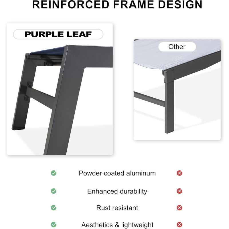 PURPLE LEAF Extra Large 2 Pieces Outdoor Aluminum Chaise Lounge Chair with Wheels