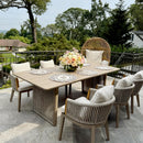 PURPLE LEAF Outdoor Dining Set for Family, Aluminum Outdoor Patio Table and Chairs Set with Olefin Cushions, Patio Furniture Set for Garden or Deck, Beige