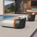 PURPLE LEAF Hailar Olefin Patio Chaise Lounge Chair , Upholstered Pool Lounge Chairs for Outdoor with Teak Armresfor Deck, Pool, Lawn, Garden, Courtyard, Porch, Khaki