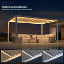 PURPLE LEAF Caesar LED Louvered Pergola with Integrated Solar Strip Lights Adjustable Aluminum Louvers Wind Resistant Pergolas for Patio Dining Deck Garden Yard White