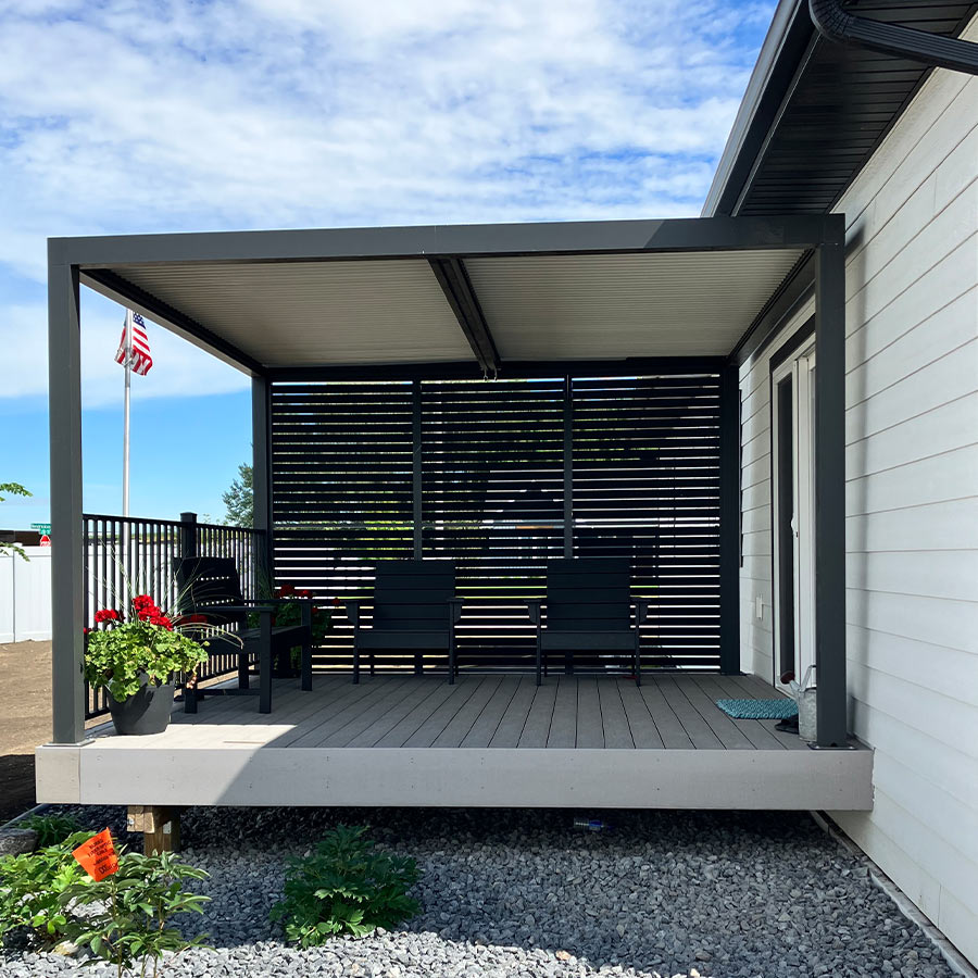 Louvered Aluminum Pergola | Shutter Wall & Rainproof