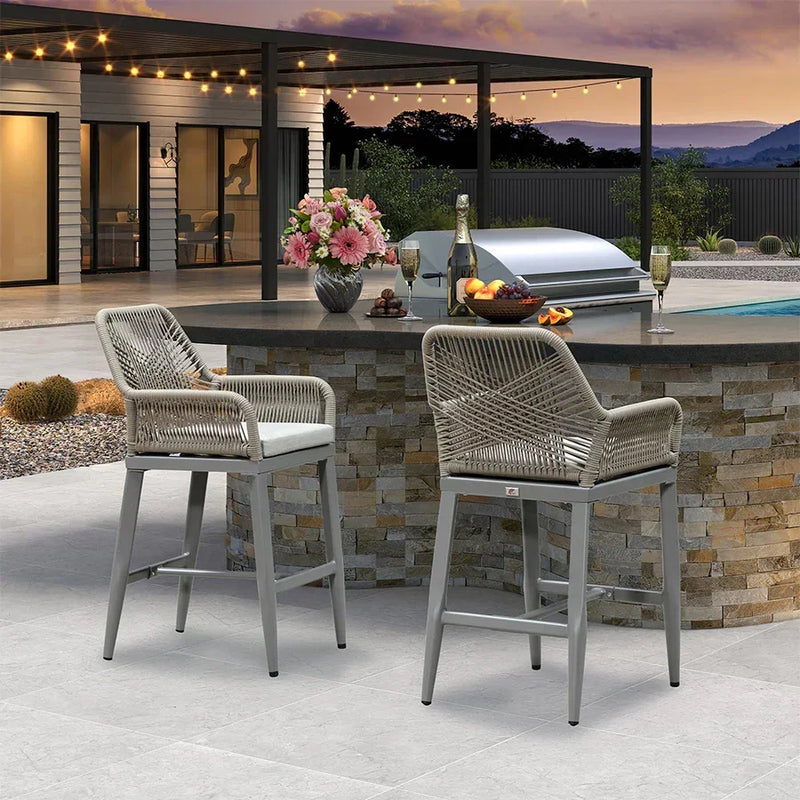 Open Box | PURPLE LEAF Modern Bar Stools Set of 2, Aluminum Bar Stool with Cushion for Indoor and Outdoor, Kitchen Island