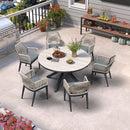 PURPLE LEAF Round Outdoor Dining Set Patio Aluminum Dining Set Round Table and Wicker Chairs with Sunbrella Cushions for Kitchen Deck