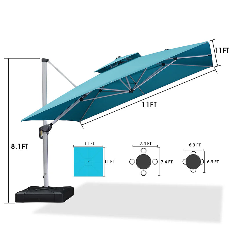 PURPLE LEAF Large Square Patio Cantilever Umbrella With Base for Garden Pool Porch