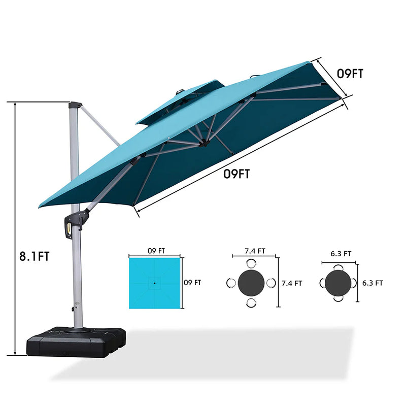 PURPLE LEAF Large Square Patio Cantilever Umbrella With Base for Garden Pool Porch