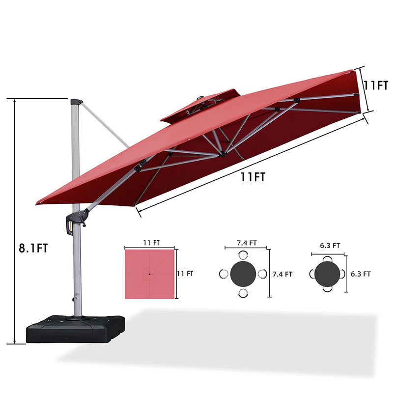 PURPLE LEAF Large Square Patio Cantilever Umbrella With Base for Garden Pool Porch