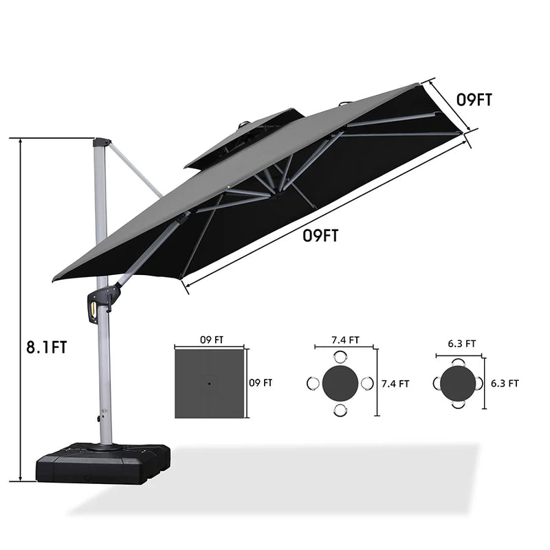 PURPLE LEAF Large Square Patio Cantilever Umbrella With Base for Garden Pool Porch