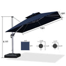 PURPLE LEAF 10x10ft cantilever patio umbrella with dimensions and seating layout.