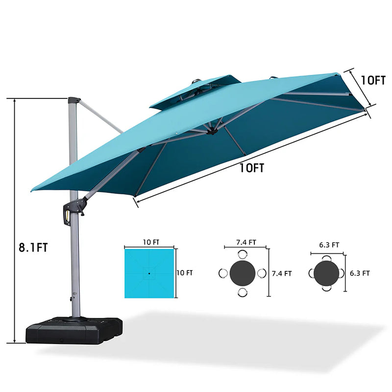 PURPLE LEAF Large Square Patio Cantilever Umbrella With Base for Garden Pool Porch