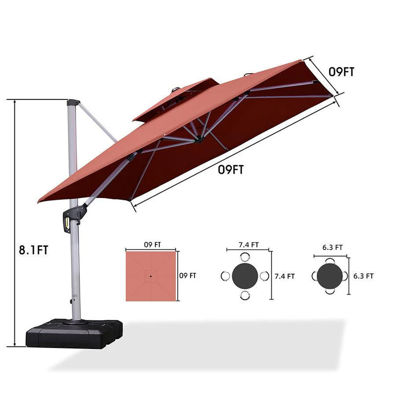 PURPLE LEAF Large Square Patio Cantilever Umbrella With Base for Garden Pool Porch