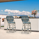 Clearance-PURPLE LEAF Outdoor Woven Bar Stools Set of 2, Aluminum Frame Counter Stools, for Pool Garden