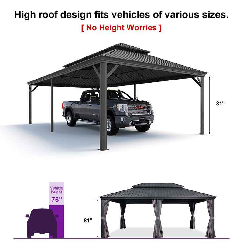 PURPLE LEAF Outdoor Metal Carport Gazebo Grey Steel Roof Aluminum Frame Shelter for Parking