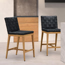 PURPLE LEAF Outdoor Counter Height Stools Set of 2, PU Leather Patio Bar Set with Aluminum Frame, Bar Chairs for Poolside, Garden, Kitchen Island