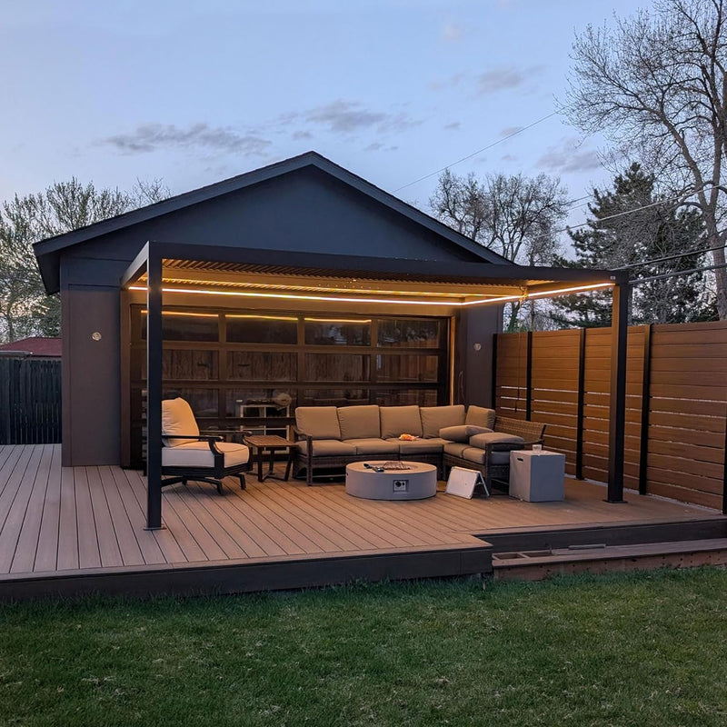 PURPLE LEAF Athena Louvered Pergola Bronze Outdoor Aluminum Pergola with Strip Lights Adjustable Gazebo for Patio Deck Garden