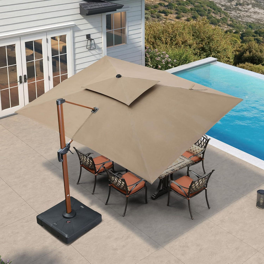 9×12 ft Sunbrella Umbrella, Large Wood Pattern Rectangular Patio Umbrella, Cast Ash