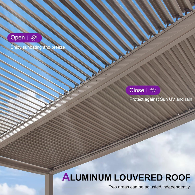 PURPLE LEAF Louvered Pergola Outdoor Aluminum Pergola with Adjustable Roof for Deck Backyard Garden Hardtop Gazebo