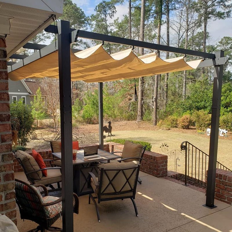 PURPLE LEAF Outdoor Pergola with Retractable Canopy Aluminum Shelter for Porch Garden  Beach Shade Pavilion Pergola Modern Backyard Deck