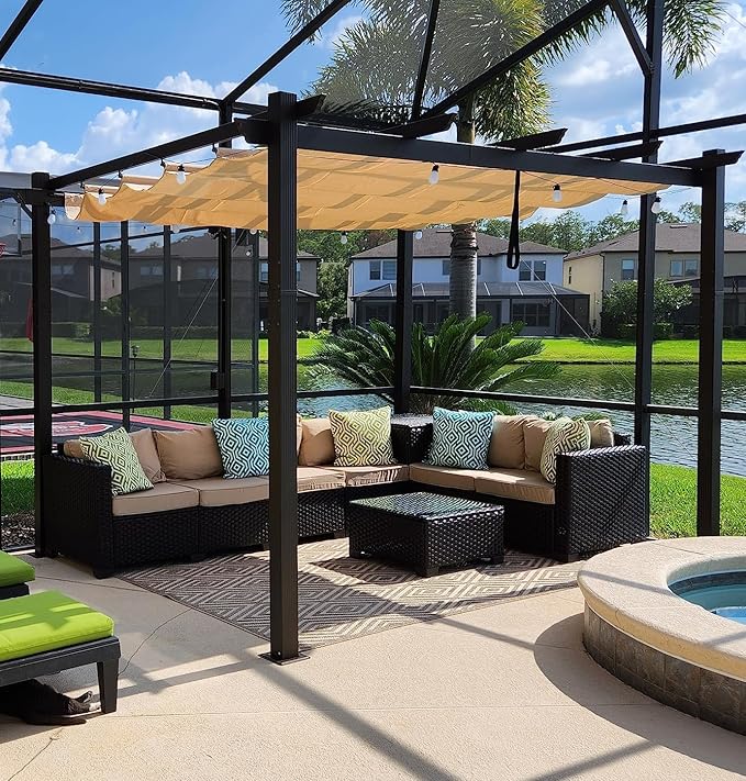 PURPLE LEAF Outdoor Pergola with Retractable Canopy Aluminum Shelter for Porch Garden  Beach Shade Pavilion Pergola Modern Backyard Deck
