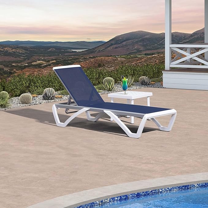 PURPLE LEAF Patio Chaise Lounge Chair Set Outside Aluminum Plastic Stackable Tanning Chairs with Side Table for Pool Sunbathing Beach Deck Outdoor Lounger