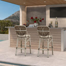 Clearance-PURPLE LEAF Outdoor Woven Bar Stools Set of 2, Aluminum Frame Counter Stools, for Pool Garden