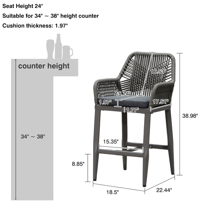 PURPLE LEAF Modern Bar Stools Set of 2, Aluminum Bar Stool with Cushion for Indoor and Outdoor, Kitchen Island
