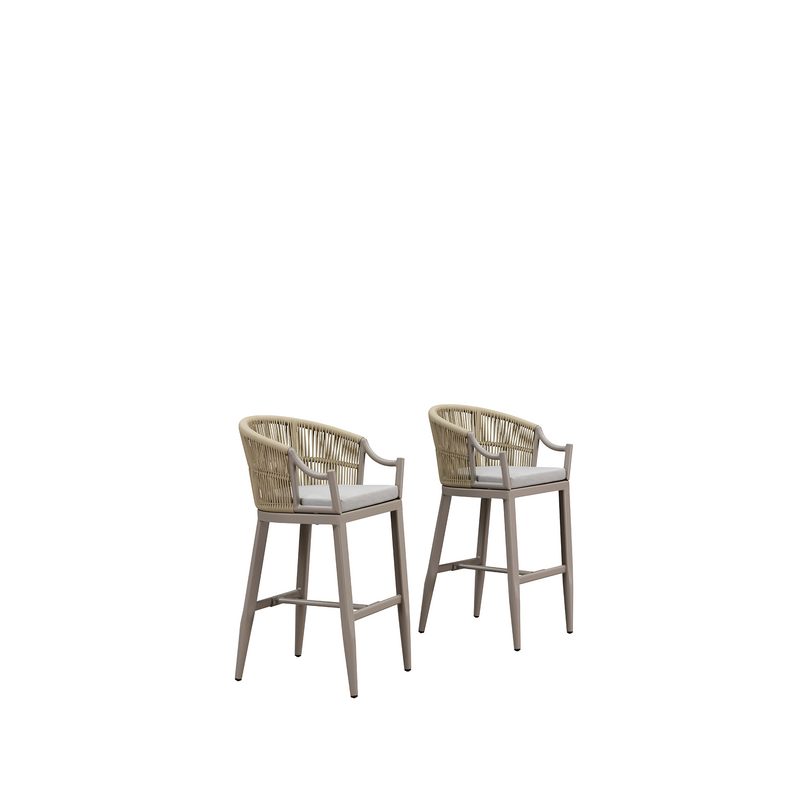 PURPLE LEAF Patio Bar Stools Set of 2 Outdoor Wicker Modern High Bar Chairs Metal Cushioned Barstools with Backs and Ergonomic Armrest for Balcony Garden Indoor Kitchen Island