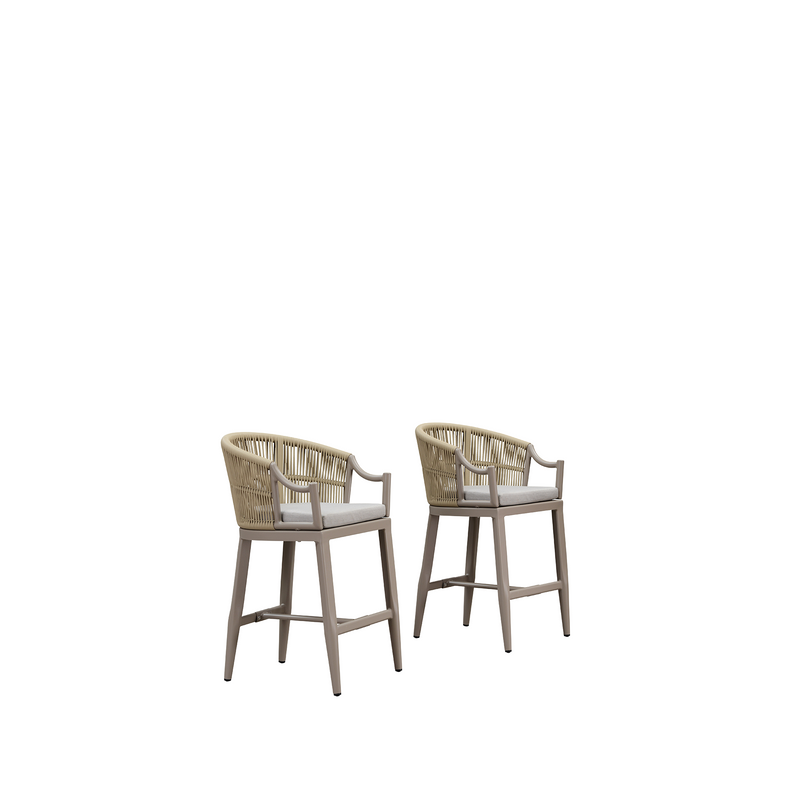 PURPLE LEAF Patio Bar Stools Set of 2 Outdoor Wicker Modern High Bar Chairs Metal Cushioned Barstools with Backs and Ergonomic Armrest for Balcony Garden Indoor Kitchen Island