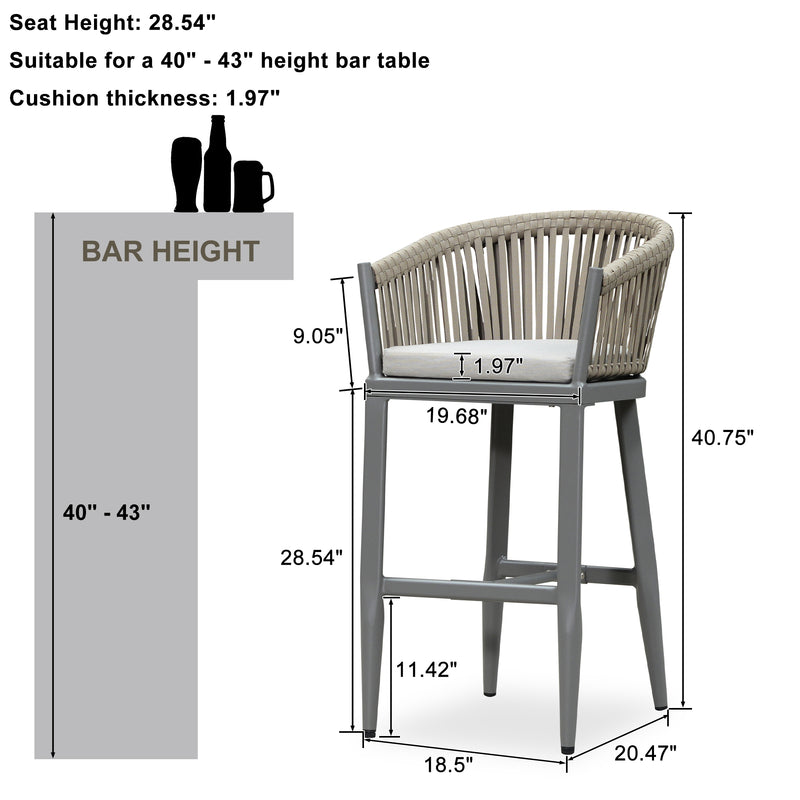 PURPLE LEAF Counter Stools, Bar Stools Set of 2 Rattan Bar Stools Wicker Bar Chairs Woven Aluminum Barstools with Back and Cushions