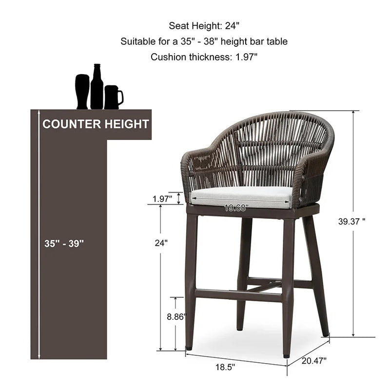 OPEN BOX I PURPLE LEAF Patio Chairs, 2 Set Outdoor Bar Stools Modern Counter Height Bar, Cushions Included