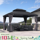 PURPLE LEAF Patio Gazebo for Backyard Grey Hardtop Galvanized Steel Roof Awning with Upgrade Curtain