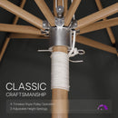 PURPLE LEAF Premium Teak‑Finish Aluminum Frame Outdoor Patio Market Umbrella with Rope Pulley Lift