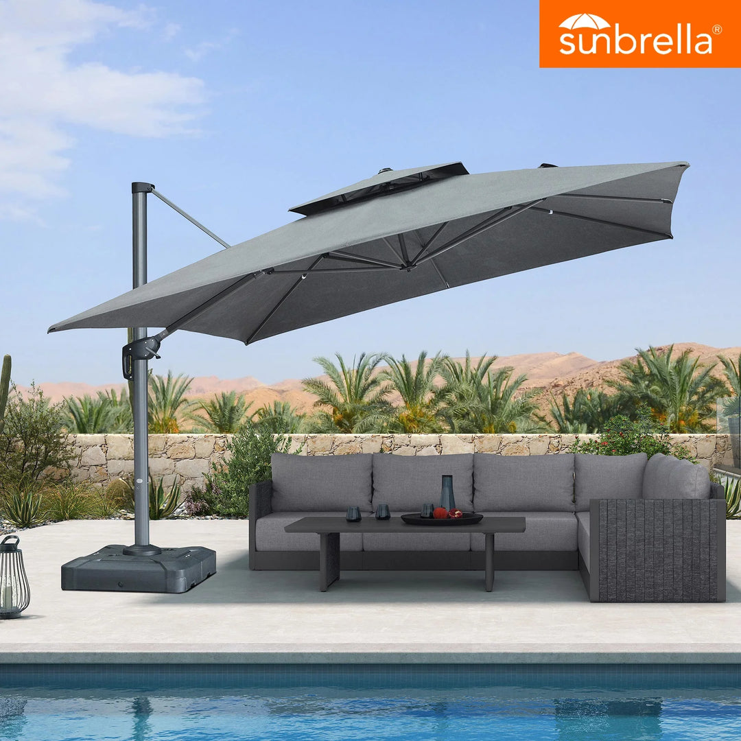 11 patio umbrella sunbrella Cantilever 360° Tilt Umbrella Color:White artcolor:Black & White in offset pole and Waterproof cycling helmet cover