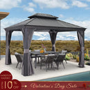 PURPLE LEAF Patio Gazebo for Backyard Grey Hardtop Galvanized Steel Roof Awning with Upgrade Curtain