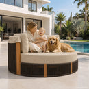 PURPLE LEAF Outdoor Round Daybed Chaise Lounge with Adjustable Canopy for Patio, Olefin fabric cover, thickened seat and back cushion, adjustable canopy, all weather aluminum frame, elegant wicker design