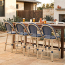 PURPLE LEAF Patio French Counter Stool Set of 2 Outdoor Backrest Barstools Aluminum Frame Woven Rattan for Indoor Kitchen Garden Balcony Restaurant