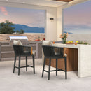 PURPLE LEAF Hailar Outdoor Bar Stools Chair Modern Rattan Bar Stool with Back and Cushion for Balcony, Indoor or Outdoor, Kitchen Island